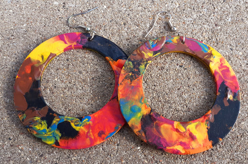 Abstract handpainted Wooden Earrings Kargo Fresh