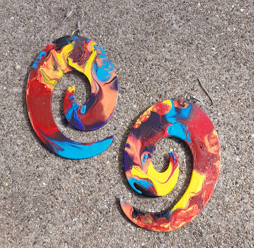 Abstract handpainted Wooden Earrings Kargo Fresh