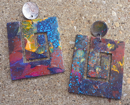 Abstract handpainted Wooden Earrings Kargo Fresh