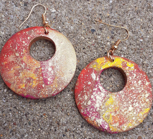 Abstract handpainted Wooden Hoop Earrings Kargo Fresh