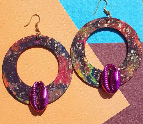 Abstract handpainted Wooden Hoop Earrings Kargo Fresh