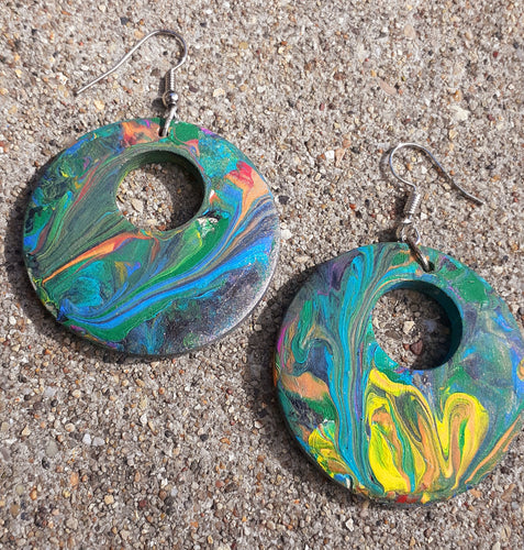 Abstract handpainted Wooden Hoop Earrings Kargo Fresh