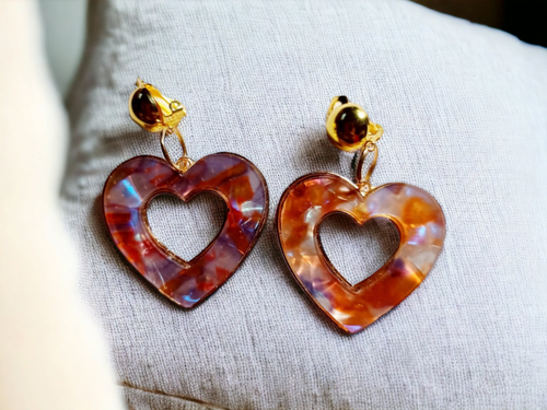 Acrylic Heart Dangle Clip on Earrings Kargo Fresh