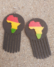 Load image into Gallery viewer, Africa themed wooden Afro Comb Earrings Kargo Fresh
