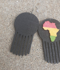 Africa themed wooden Afro Comb Earrings Kargo Fresh