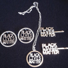 Load image into Gallery viewer, Afrocentric Black Lives Matter Rhineston Earrings Necklace and Hair Clips Set Kargo Fresh
