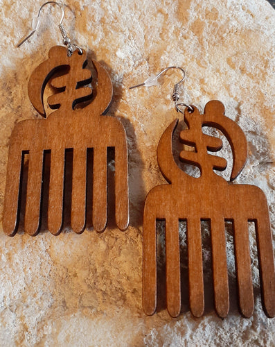 Afrocentric Gye Nyame Adinkra Afro Pick Earrings Kargo Fresh