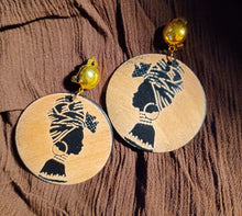 Load image into Gallery viewer, Afrocentric Queen image Wooden  Clip On Earrings Kargo Fresh
