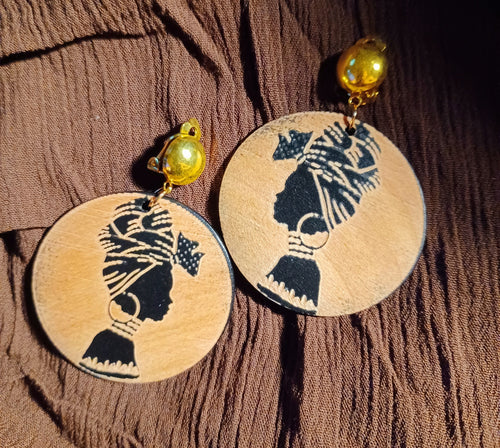 Afrocentric Queen image Wooden  Clip On Earrings Kargo Fresh