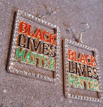 Load image into Gallery viewer, Afrocentric Rhinestone Black Lives Matter Earrings Kargo Fresh
