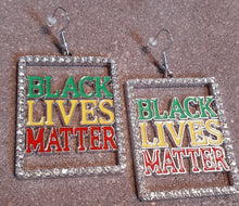 Load image into Gallery viewer, Afrocentric Rhinestone Black Lives Matter Earrings Kargo Fresh
