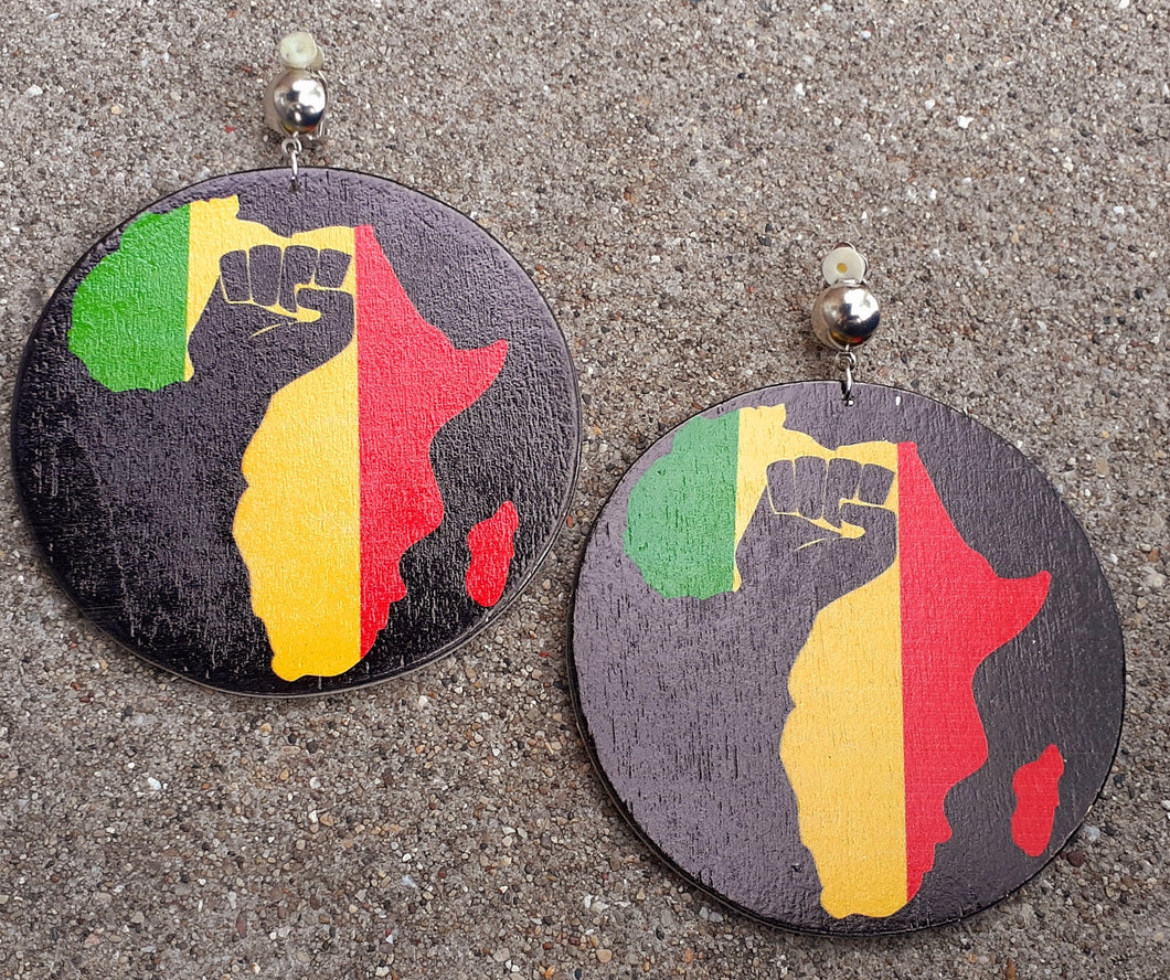 Afrocentric Wooden Black Fist  Clip On Earrings Kargo Fresh