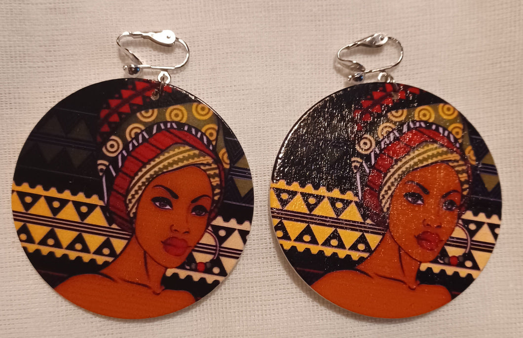 Afrocentric Wooden  Clip On Earrings Kargo Fresh