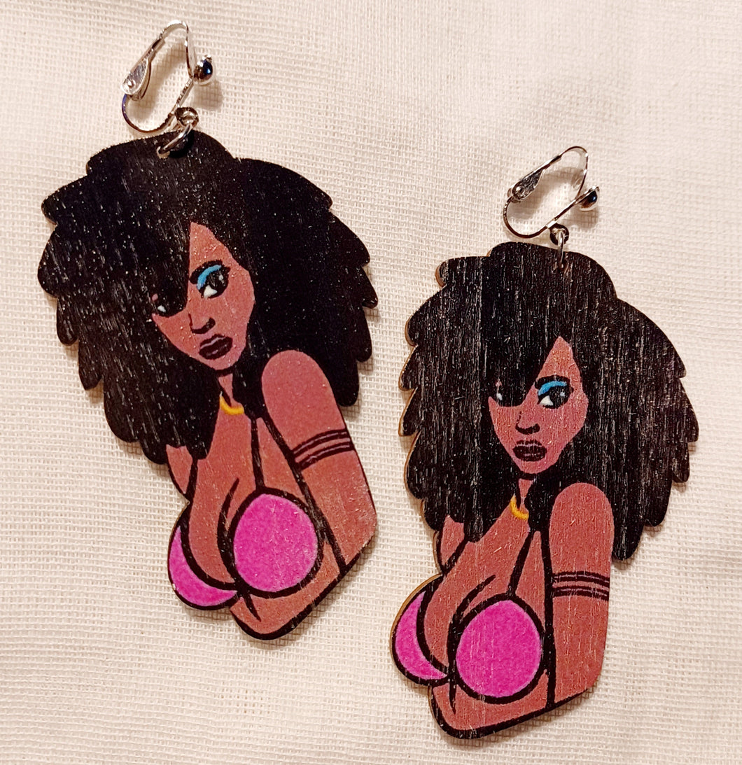 Afrocentric Wooden  Clip On Earrings Kargo Fresh