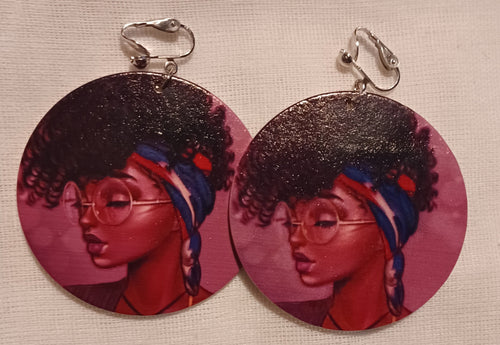 Afrocentric cartoon Wooden  Clip On Earrings Kargo Fresh