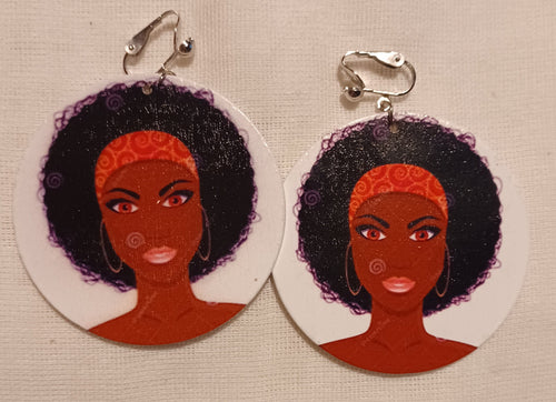 Afrocentric cartoon Wooden  Clip On Earrings Kargo Fresh