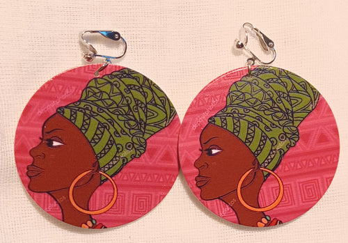 Afrocentric cartoon Wooden  Clip On Earrings Kargo Fresh