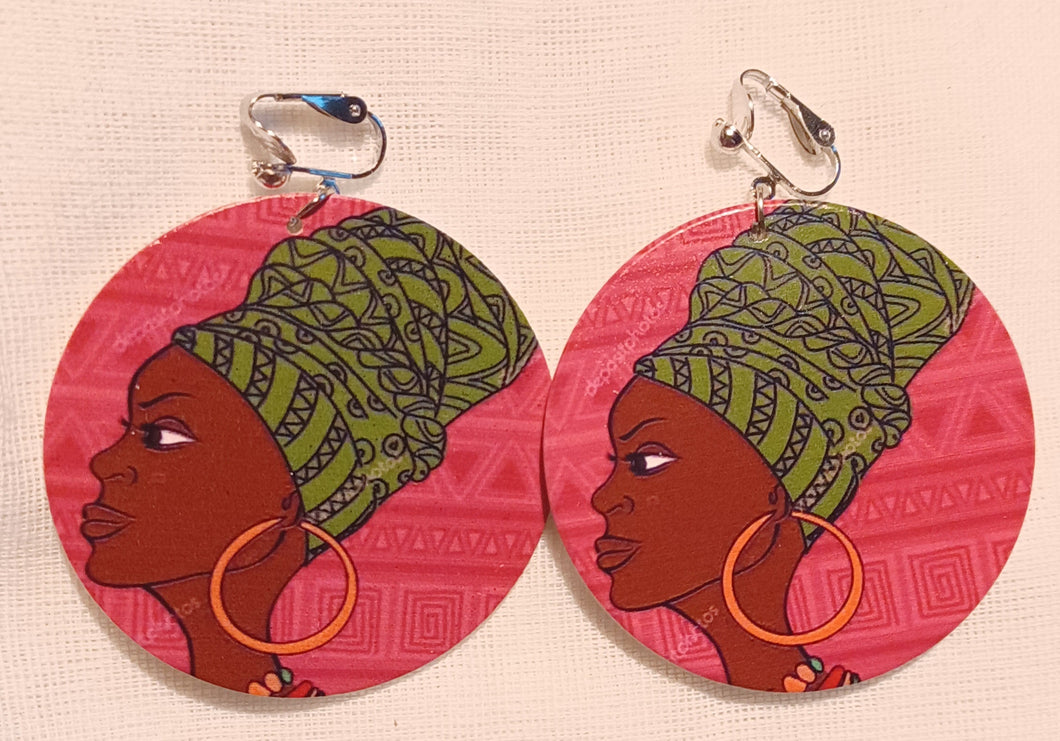 Afrocentric cartoon Wooden  Clip On Earrings Kargo Fresh