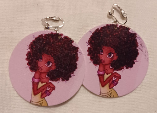 Afrocentric cartoon Wooden  Clip On Earrings Kargo Fresh