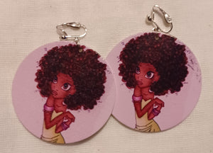 Afrocentric cartoon Wooden  Clip On Earrings Kargo Fresh