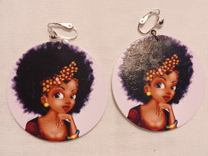 Afrocentric cartoon Wooden  Clip On Earrings Kargo Fresh