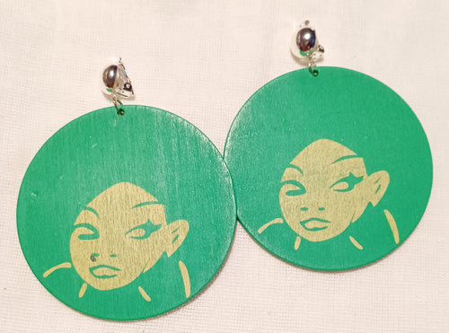 Afrocentric cartoon Wooden  Clip On Earrings Kargo Fresh