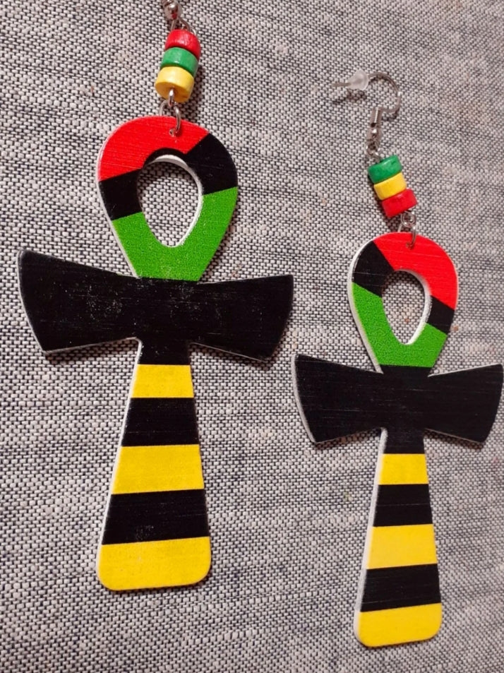 Afrocentric style large wooden Ankh Earrings Kargo Fresh