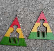 Load image into Gallery viewer, Afrocentric themed wooden Afro Comb Earrings Kargo Fresh
