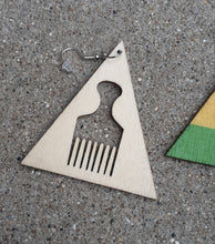 Load image into Gallery viewer, Afrocentric themed wooden Afro Comb Earrings Kargo Fresh
