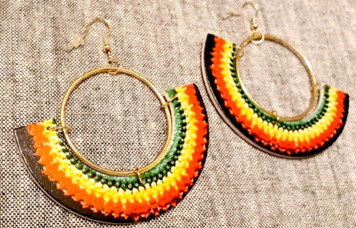 Afrocentric wooden crochet print hoop  Earrings Kargo Fresh