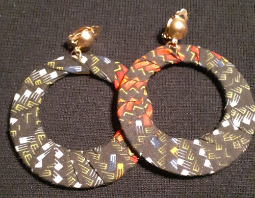 Ankara fabric Covered Clip on Hoop Earrings Kargo Fresh