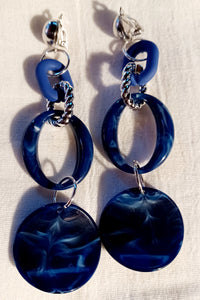 BLUE Handmade chunky acrylic clip on earrings Kargo Fresh