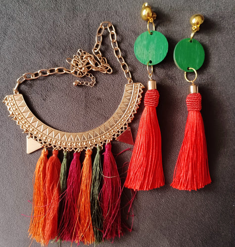 BOHO Tassels Charm Necklace and clip on earrings Kargo Fresh