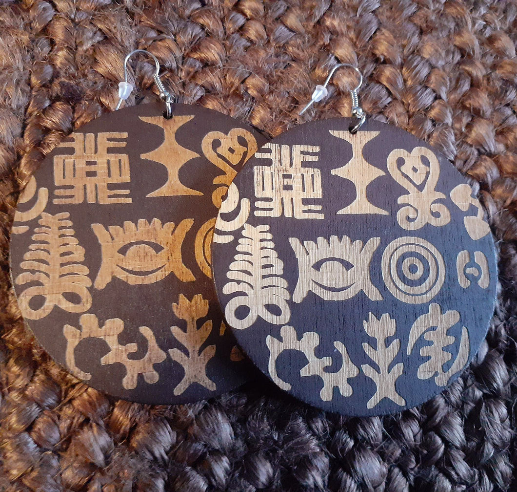 Beautiful Adinkra Symbol afrocentric wooden Earrings Kargo Fresh