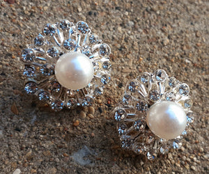 Beautiful Rhinestone and Pearl Cluster Clip On Earrings Kargo Fresh