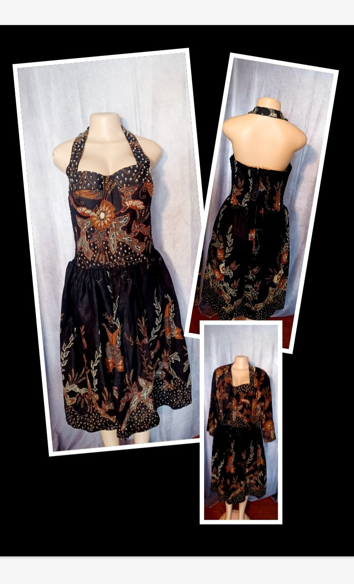 Beautiful Vintage Batik Halter Dress and Balero Set New L Kargo Fresh