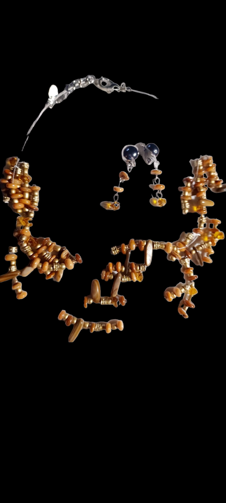 Beautiful boho hand blown glass bead necklace and clip on earrings Kargo Fresh