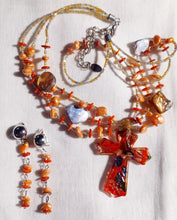 Load image into Gallery viewer, Beautiful boho hand blown glass bead necklace and clip on earrings Kargo Fresh
