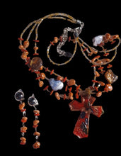 Load image into Gallery viewer, Beautiful boho hand blown glass bead necklace and clip on earrings Kargo Fresh
