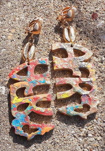 Beautiful handpainted handmade Abstract art Afro Statement clip of Earrings Kargo Fresh
