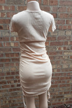 Load image into Gallery viewer, Beige Ruched Sides Ribbed Knit Body Con Mini Dress Large Kargo Fresh
