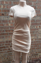 Load image into Gallery viewer, Beige Ruched Sides Ribbed Knit Body Con Mini Dress Large Kargo Fresh
