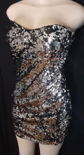 Load image into Gallery viewer, Black And Silver Sequin Stretch Mini Cocktail Dress Size Large Kargo Fresh
