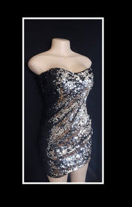 Black And Silver Sequin Stretch Mini Cocktail Dress Size Large Kargo Fresh