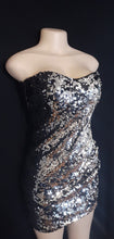 Load image into Gallery viewer, Black And Silver Sequin Stretch Mini Cocktail Dress Size Large Kargo Fresh
