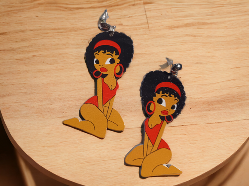 Black Betty Boop Wooden Afrocentric Earrings Kargo Fresh