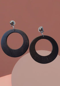 Black Minimalist wooden hoop clip on earrings Kargo Fresh