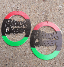 Load image into Gallery viewer, Black Queen Statement RBG wooden Earrings Kargo Fresh
