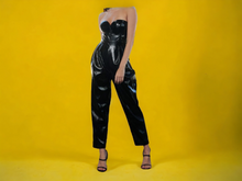 Load image into Gallery viewer, Black faux patent leather Sweetheart Jumpsuit M Kargo Fresh
