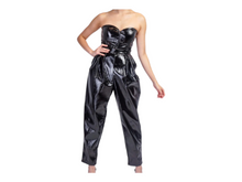 Load image into Gallery viewer, Black faux patent leather Sweetheart Jumpsuit M Kargo Fresh
